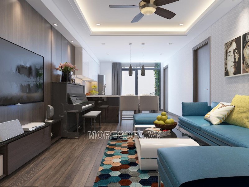 Ghế sofa góc da màu xanh đẹp